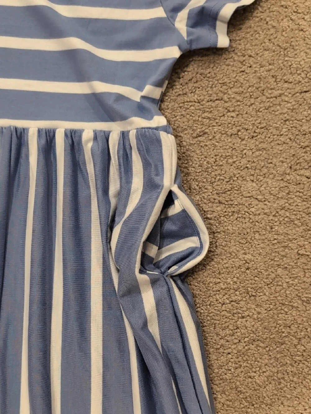 Girls' Blue and White Stripe Short-Sleeve Maxi Dress